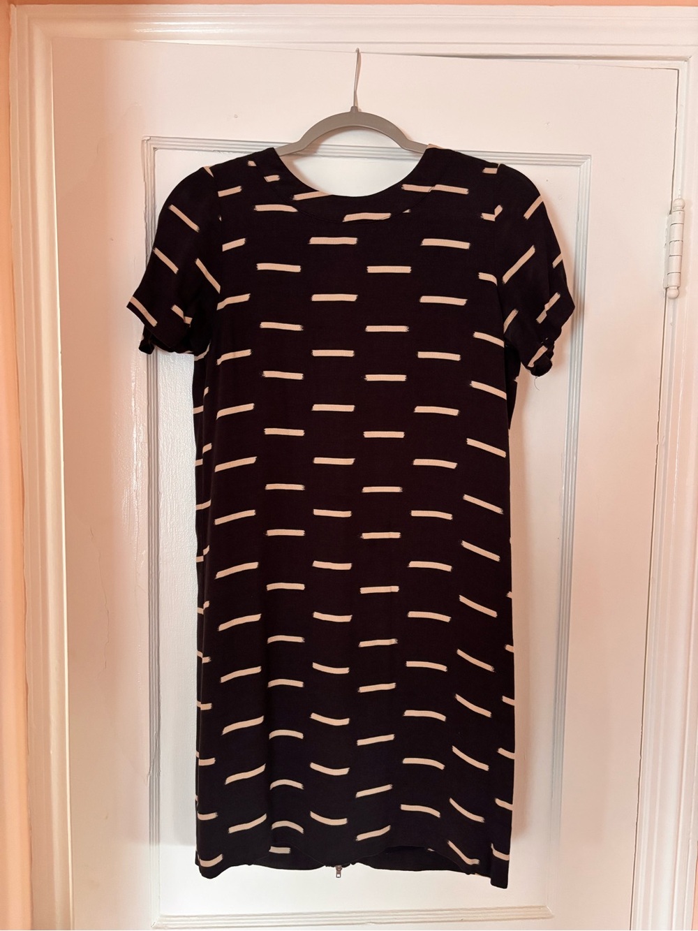 Madewell Dark Navy Dress with Cream Dash Stripe Pattern